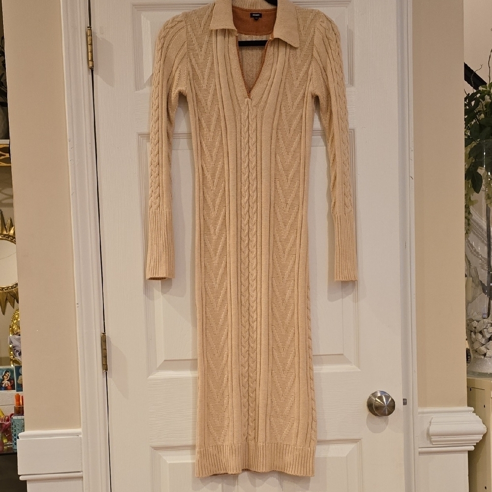 Monrow Cream Long Sleeve Cable Knit Dress EUC Size S